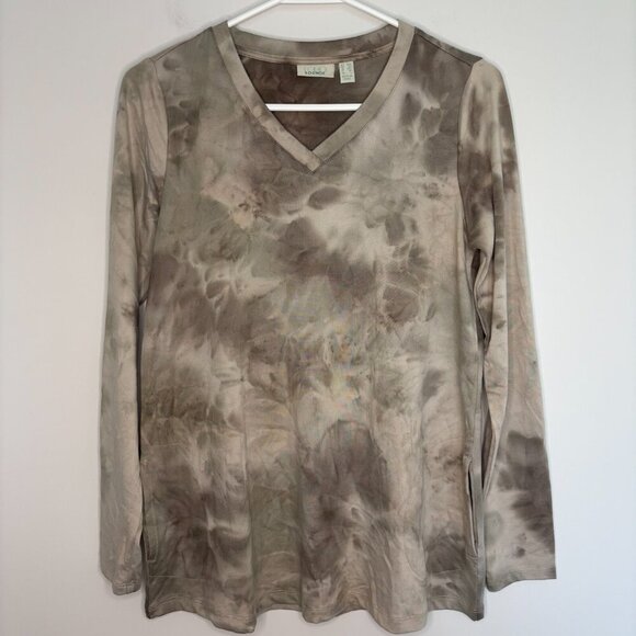 LOGO LOUNGE Tee Women's XXS Tan Floral V-Neck Soft Long Sleeve Pockets - Picture 1 of 5